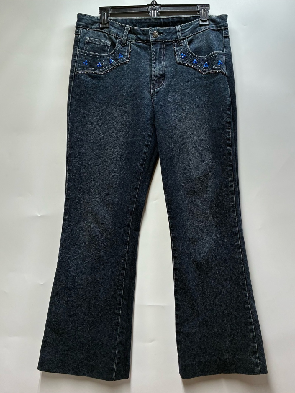 Vintage Y2K AZI 10 Embroidered Beaded Jeweled Boot Cut Blue Jeans Denim Western